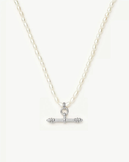 Harris Reed Pearl T-Bar Necklace | Silver Plated/Pearl