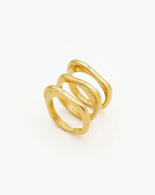 Harris Reed Self-Love Stacking Rings | 18ct Gold Plated/Cubic Zirconia