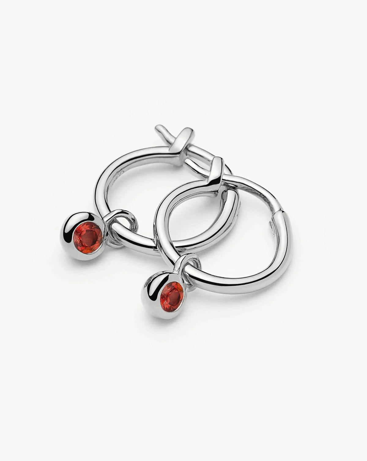 January Birthstone Mini Charm Hoop Earrings | Silver Plated/Garnet