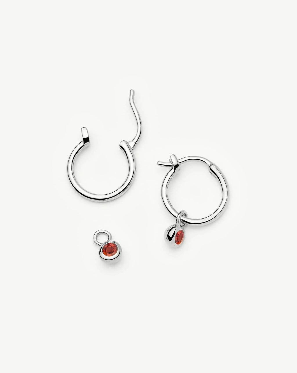 January Birthstone Mini Charm Hoop Earrings | Silver Plated/Garnet