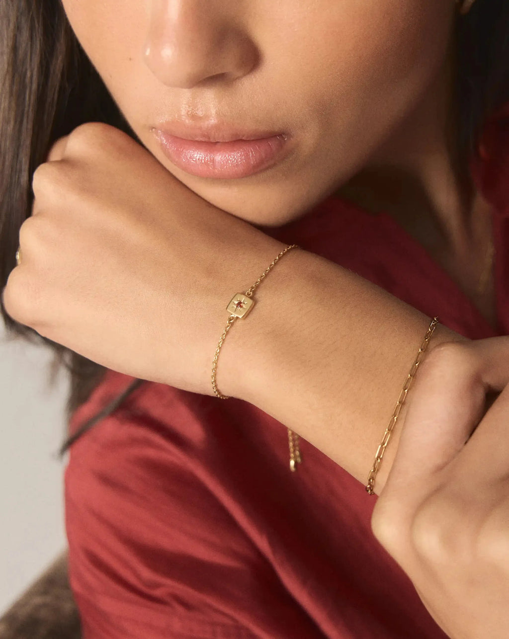 January Birthstone Slider Bracelet | 18ct Gold Plated/Natural Garnet