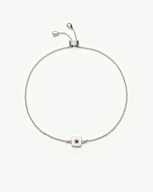 January Birthstone Slider Bracelet | Silver Plated/Natural Garnet