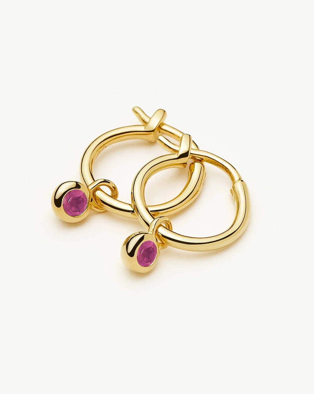July Birthstone Mini Charm Hoop Earrings | 18ct Gold Plated/Glass Filled Ruby