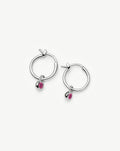 July Birthstone Mini Charm Hoop Earrings | Silver Plated/Glass Filled Ruby