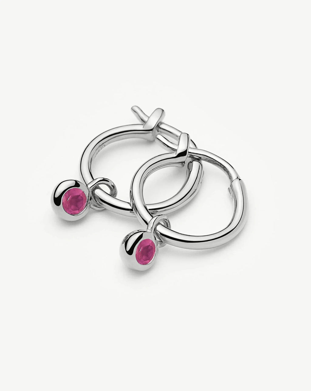 July Birthstone Mini Charm Hoop Earrings | Silver Plated/Glass Filled Ruby