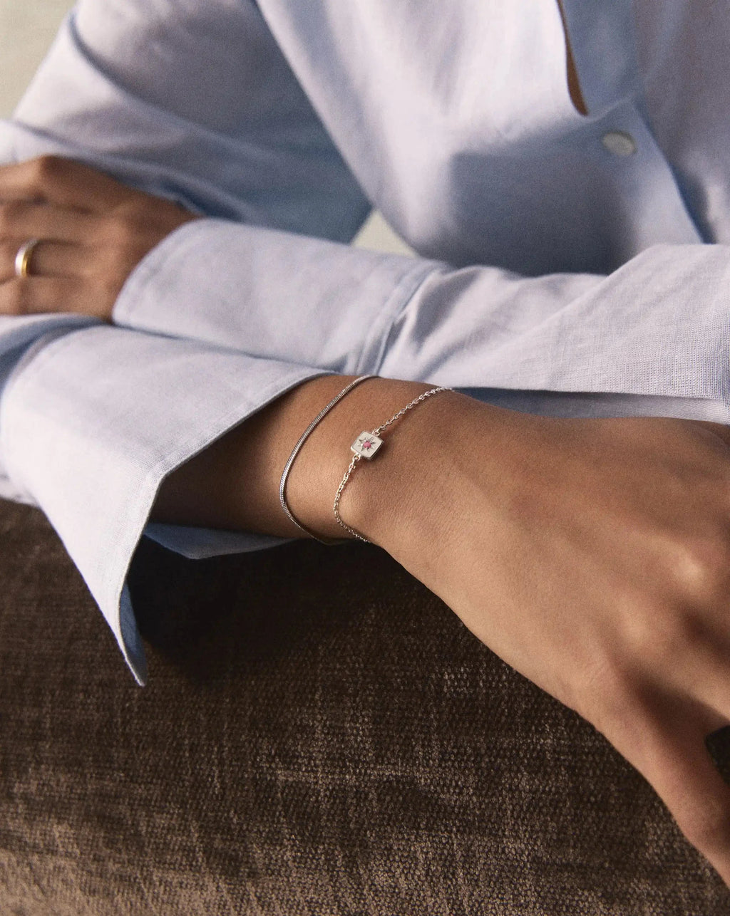 July Birthstone Slider Bracelet | Silver Plated/Ruby