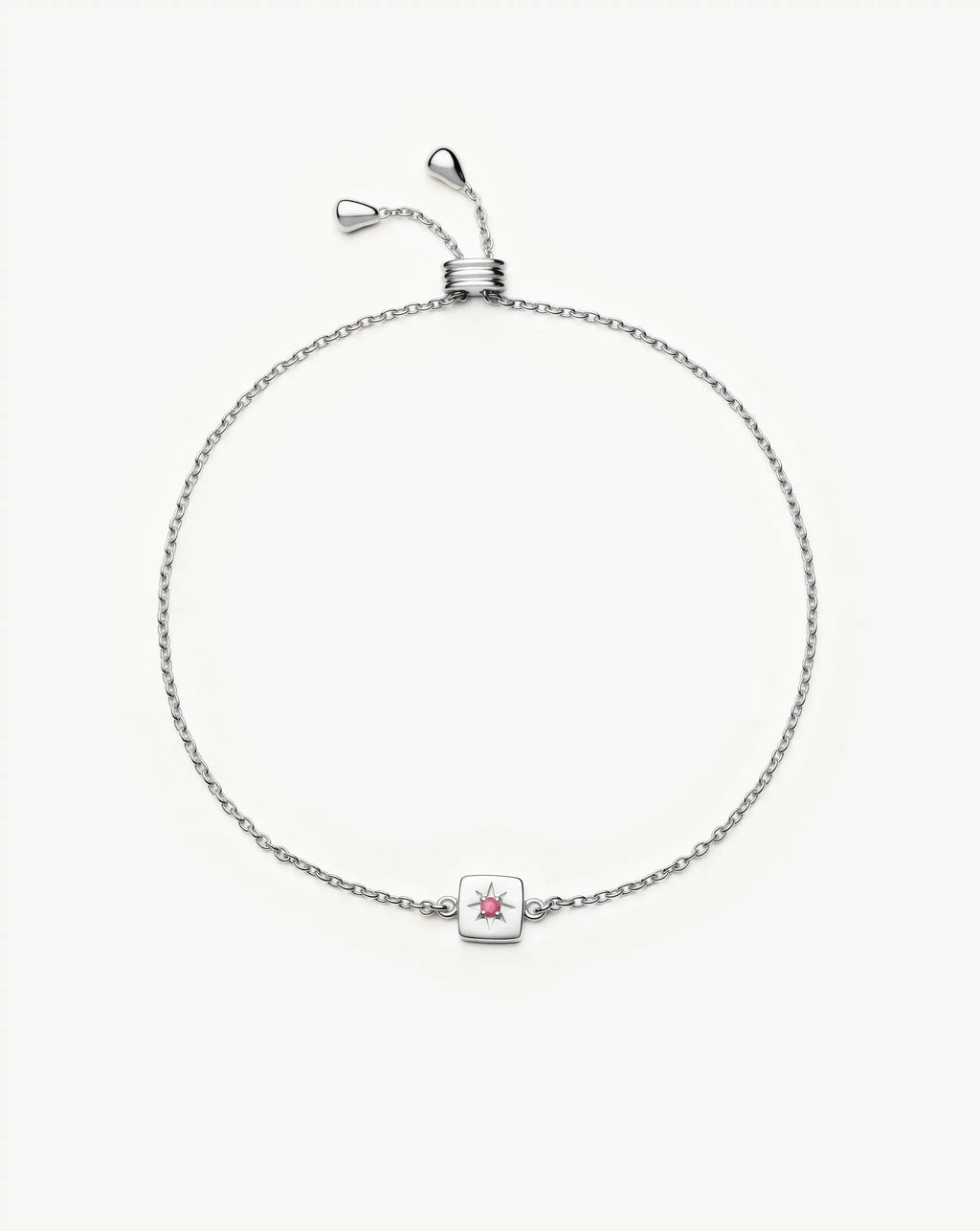 July Birthstone Slider Bracelet | Silver Plated/Ruby