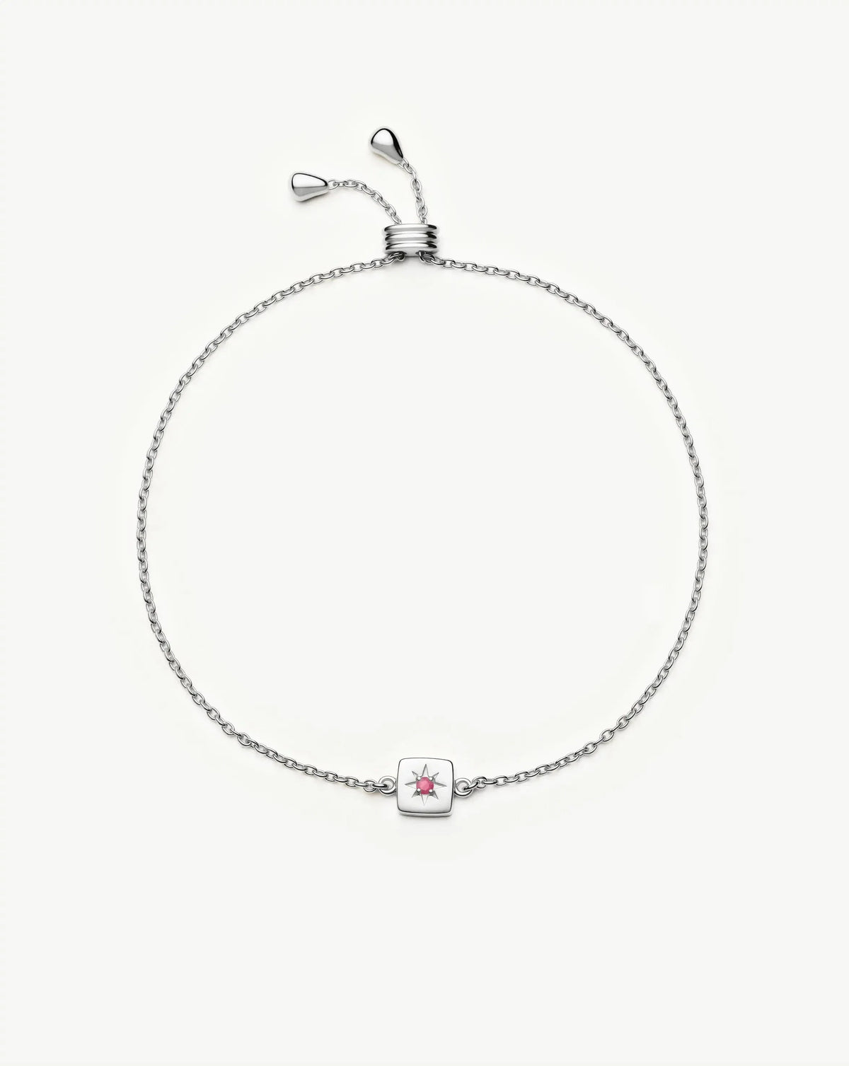 July Birthstone Slider Bracelet | Silver Plated/Ruby