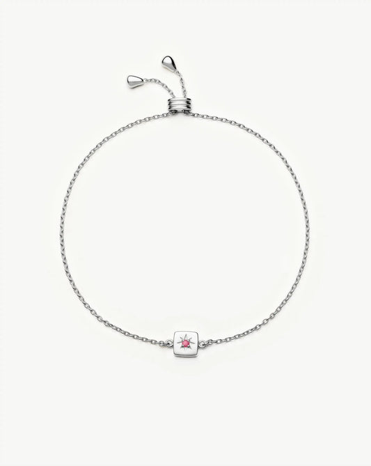 July Birthstone Slider Bracelet | Silver Plated/Ruby