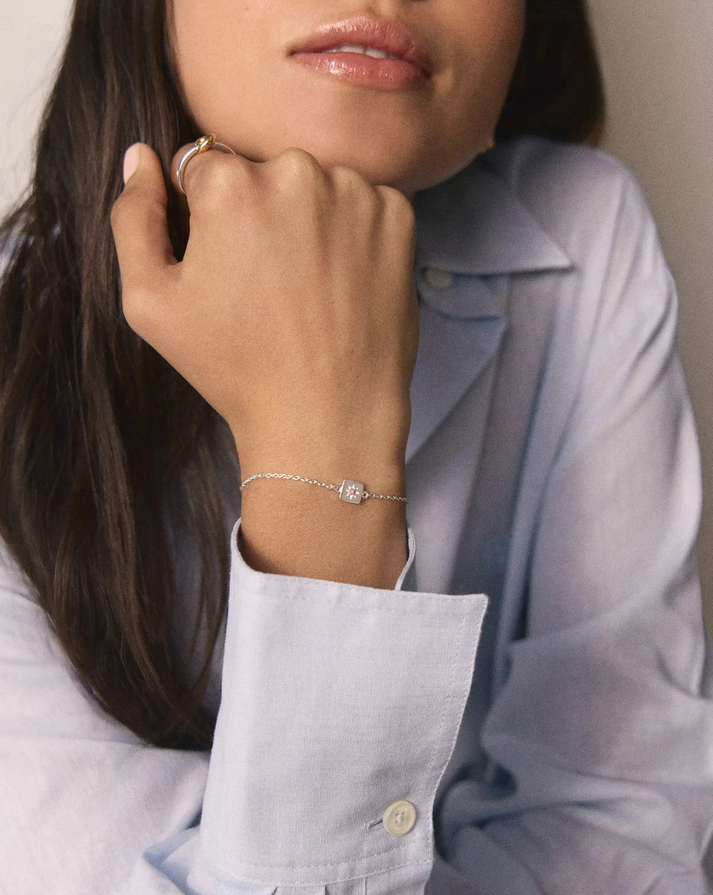 July Birthstone Slider Bracelet | Silver Plated/Ruby