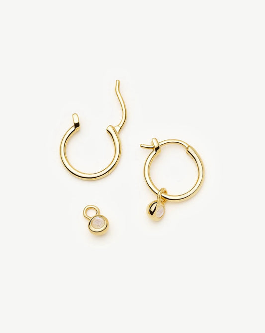 June Birthstone Mini Charm Hoop Earrings | 18ct Gold Plated/Rainbow Moonstone