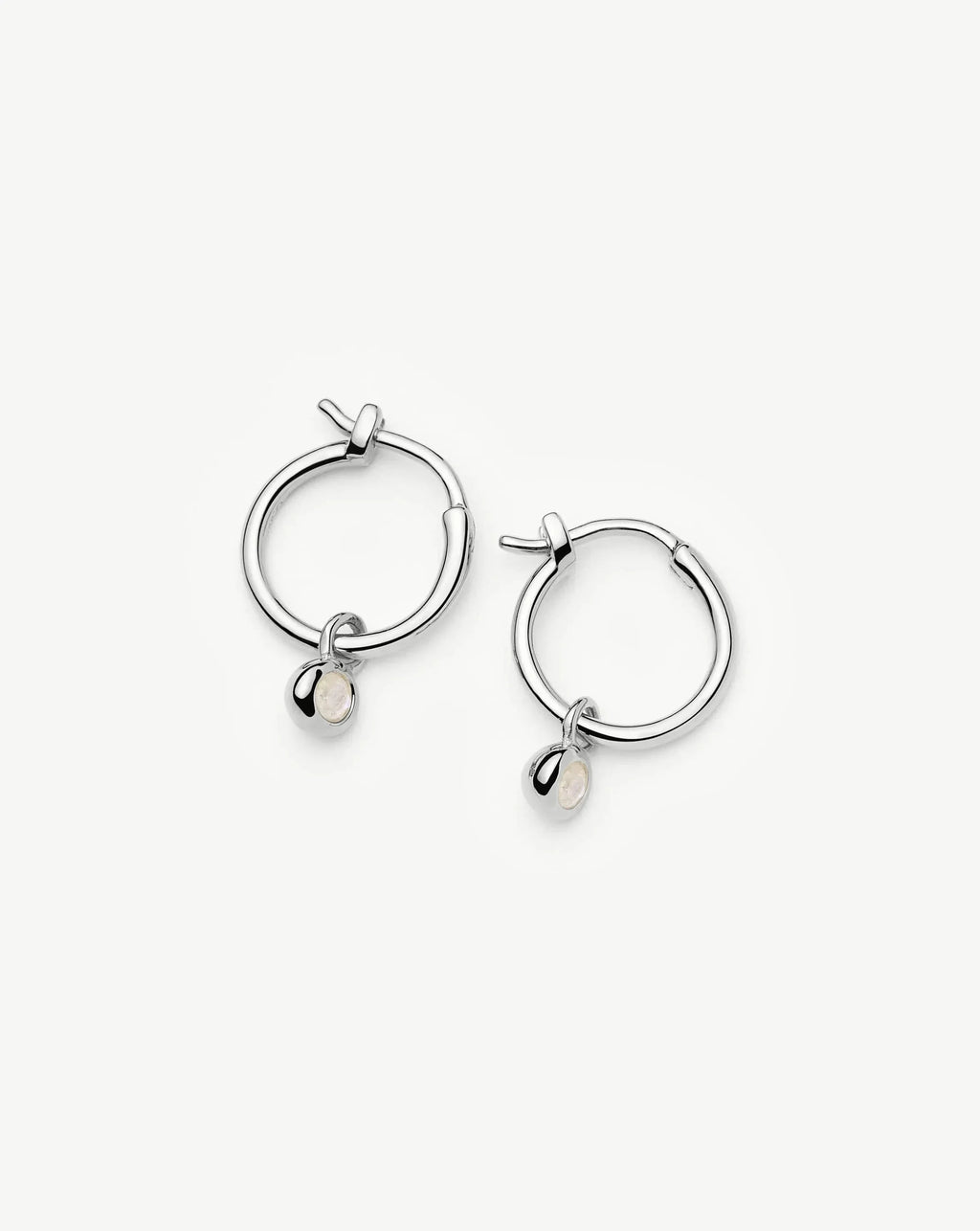 June Birthstone Mini Charm Hoop Earrings | Silver Plated/Rainbow Moonstone