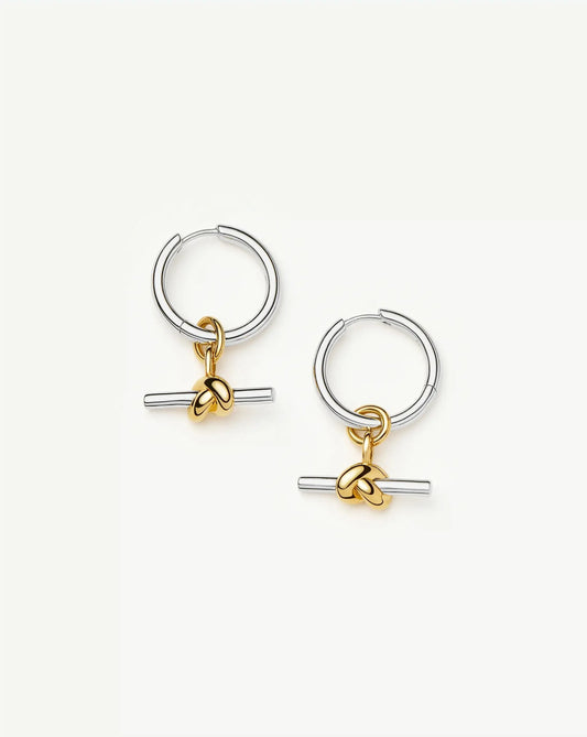 Lucy Williams Knot T-Bar Charm Hoop Earrings | Mixed Metal