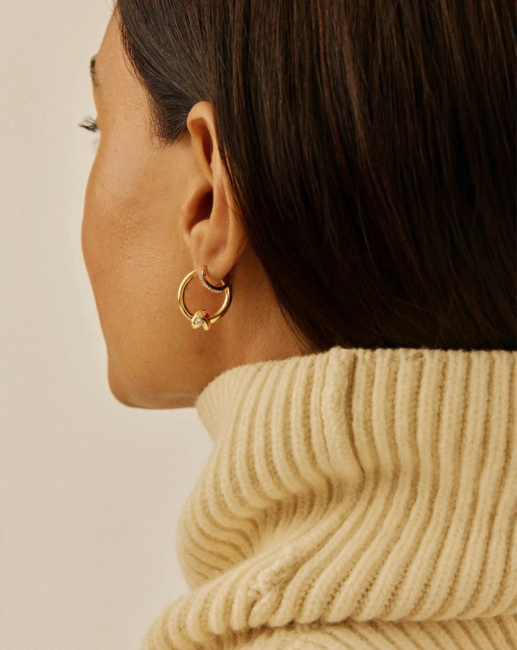 Lucy Williams Pavé Knot Small Hoop Earrings | 18ct Gold Plated