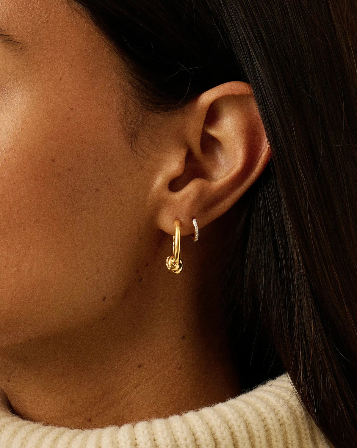 Lucy Williams Pavé Knot Small Hoop Earrings | 18ct Gold Plated