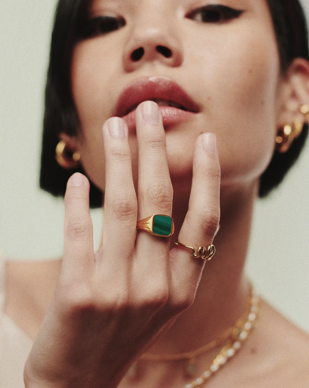 Lucy Williams Square Signet Ring | 18ct Gold Plated/Malachite