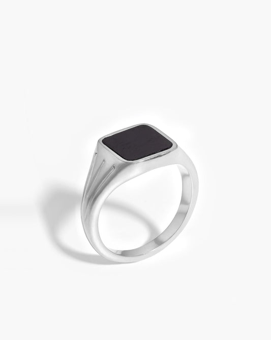 Lucy Williams Square Signet Ring | Silver Plated/Black Onyx