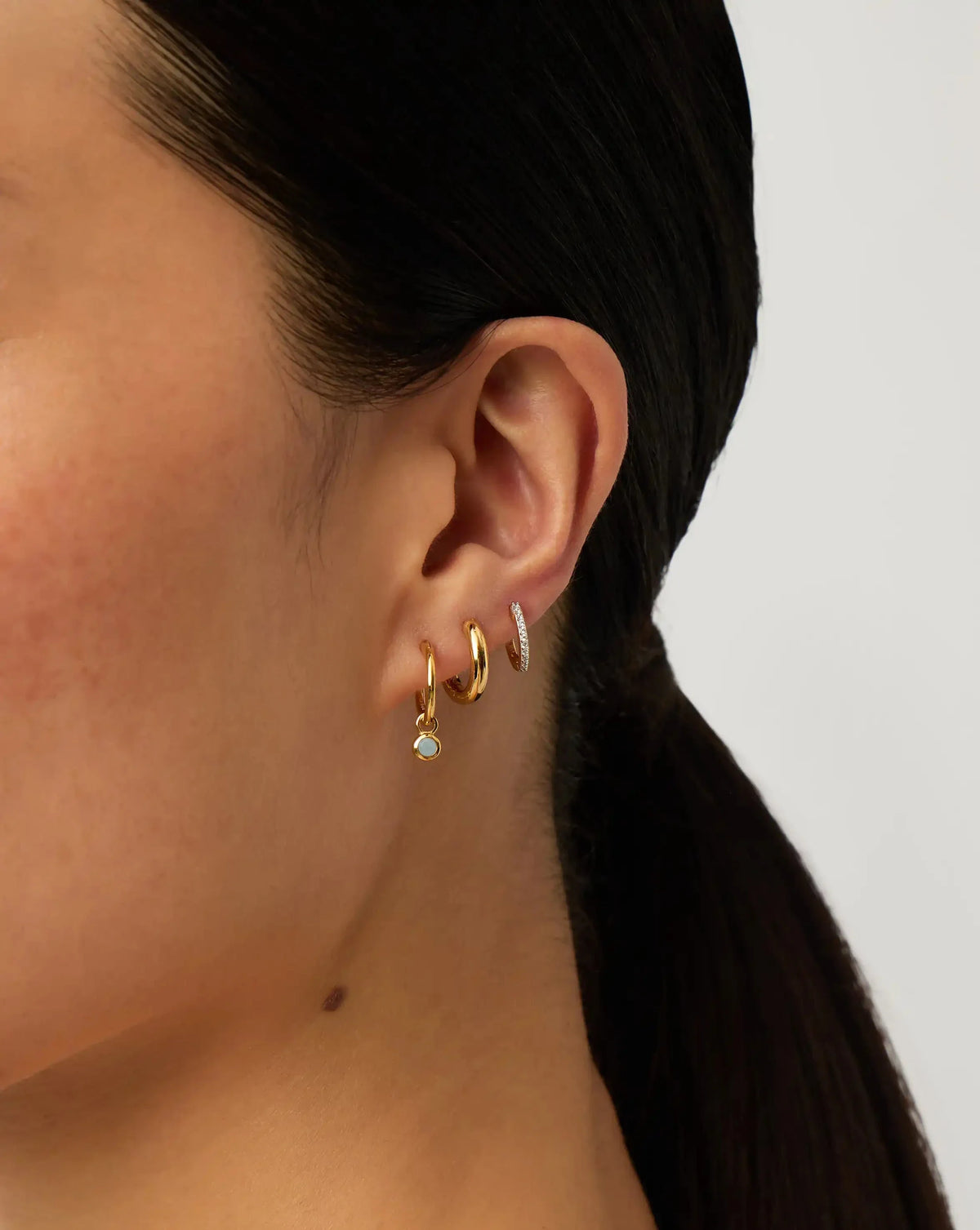 March Birthstone Mini Charm Hoop Earrings | 18ct Gold Plated/Milky Aquamarine