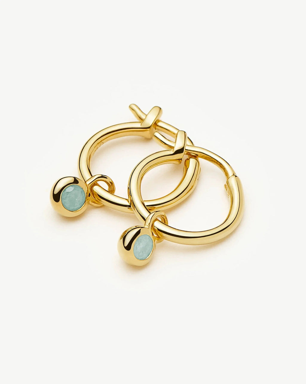 March Birthstone Mini Charm Hoop Earrings | 18ct Gold Plated/Milky Aquamarine