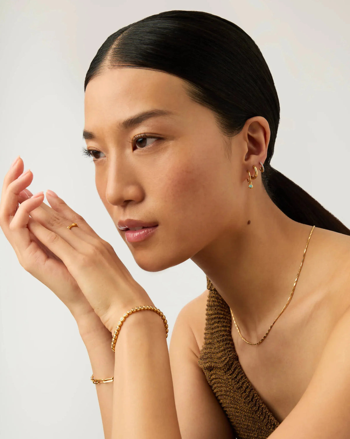 March Birthstone Mini Charm Hoop Earrings | 18ct Gold Plated/Milky Aquamarine
