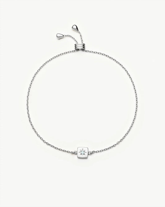 March Birthstone Slider Bracelet | Silver Plated/Milky Aquamarine