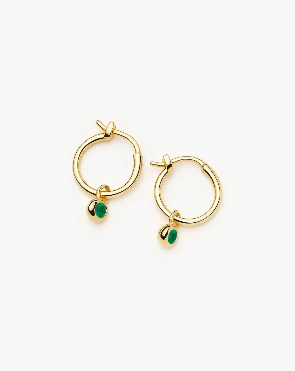 May Birthstone Mini Charm Hoop Earrings | 18ct Gold Plated/Green Onyx