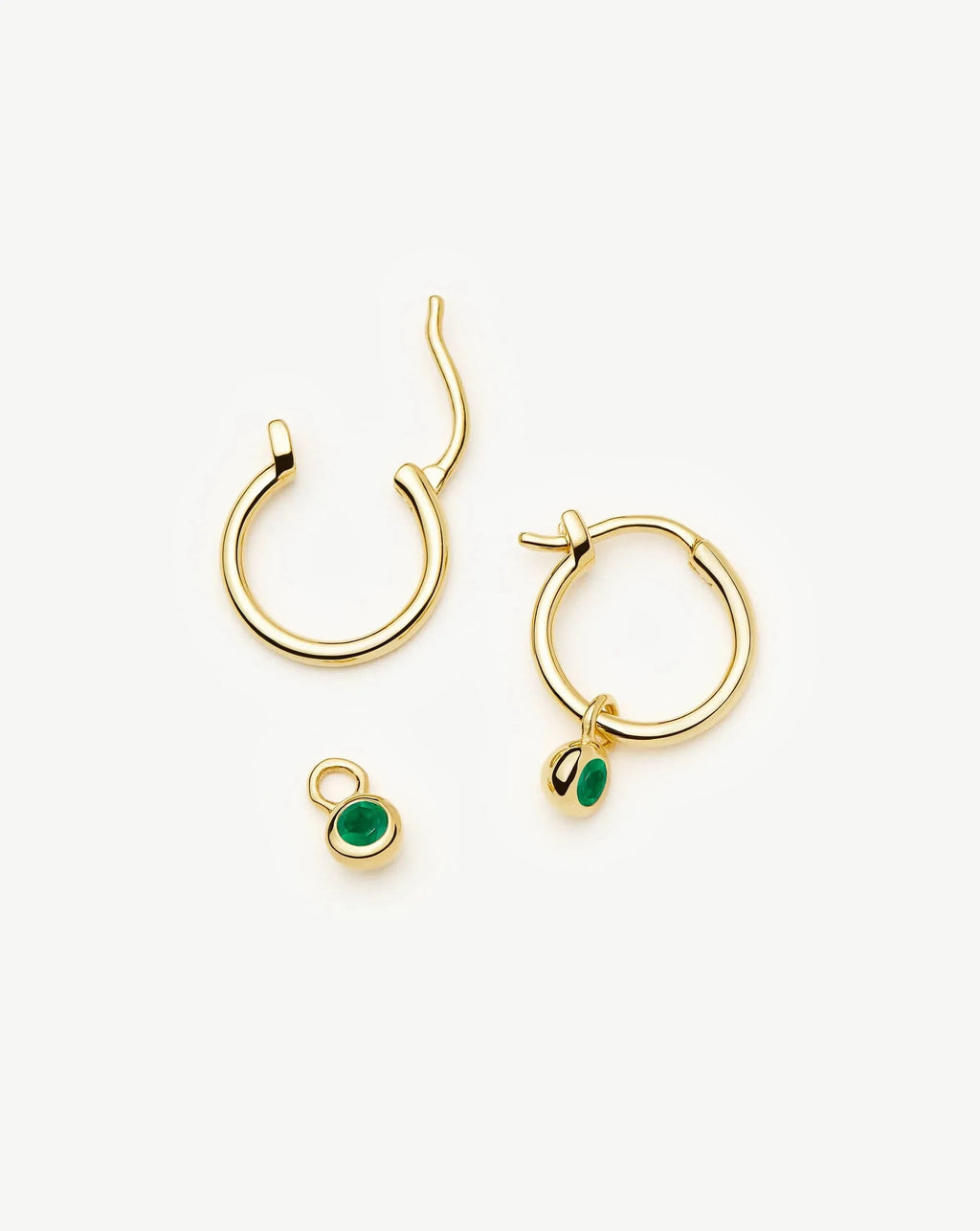 May Birthstone Mini Charm Hoop Earrings | 18ct Gold Plated/Green Onyx