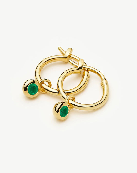 May Birthstone Mini Charm Hoop Earrings | 18ct Gold Plated/Green Onyx