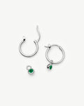 May Birthstone Mini Charm Hoop Earrings | Silver Plated/Green Onyx