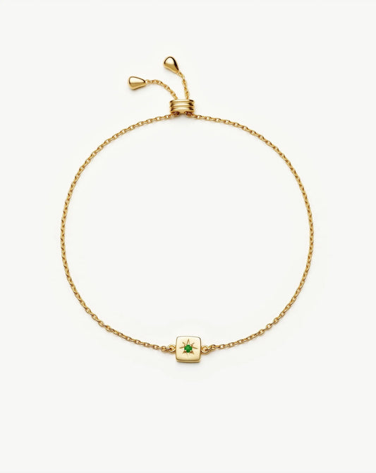 May Birthstone Slider Bracelet | 18ct Gold Plated/Green Onyx