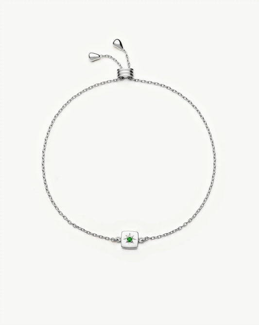 May Birthstone Slider Bracelet | Silver Plated/Green Onyx