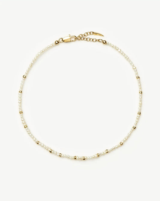 Micro Pearl Beaded Anklet | 18ct Gold Plated/Pearl