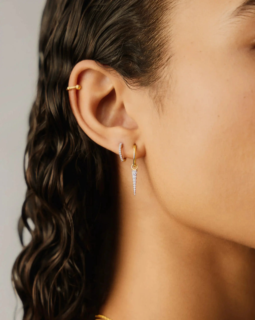 Mini Pave Spike Charm Hoop Earrings | Gold/Cubic Zirconia
