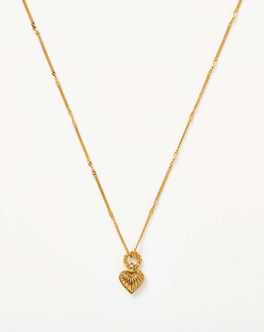 Mini Ridge Heart Charm Pendant Necklace | 18ct Gold Plated
