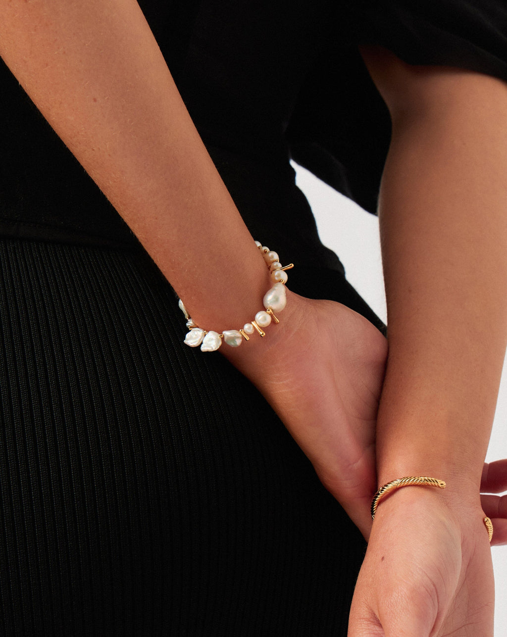 Mixed Pearl Statement Beaded Bracelet | 18ct Gold Plated/Pearl