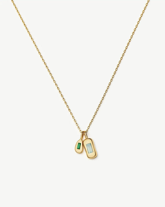 Molten Gemstone Bean Pendant Necklace | 18ct Gold Plated/Blue and Green Onyx