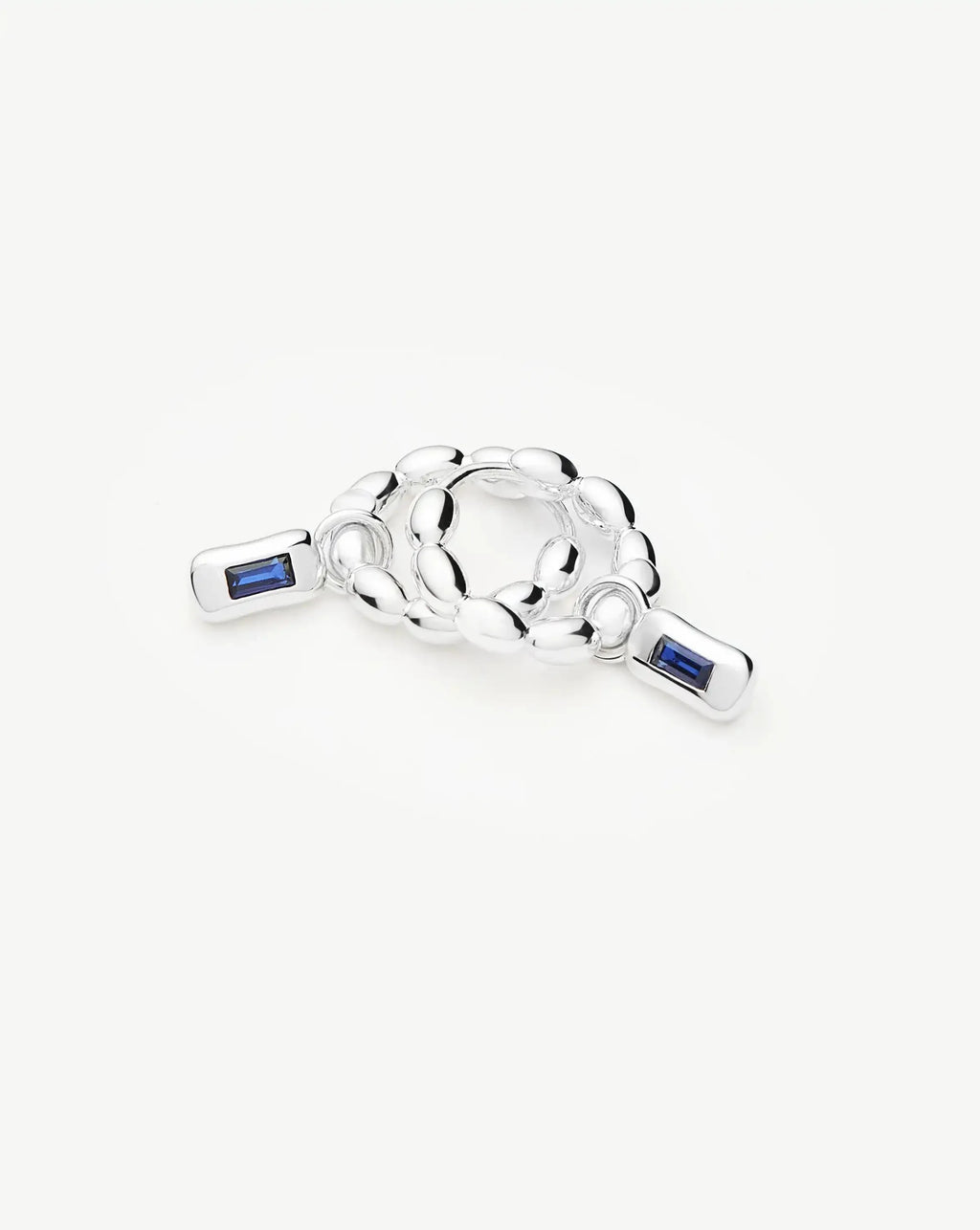 Molten Gemstone Charm Hoop Earrings | Silver Plated/Lab Grown Blue Sapphire
