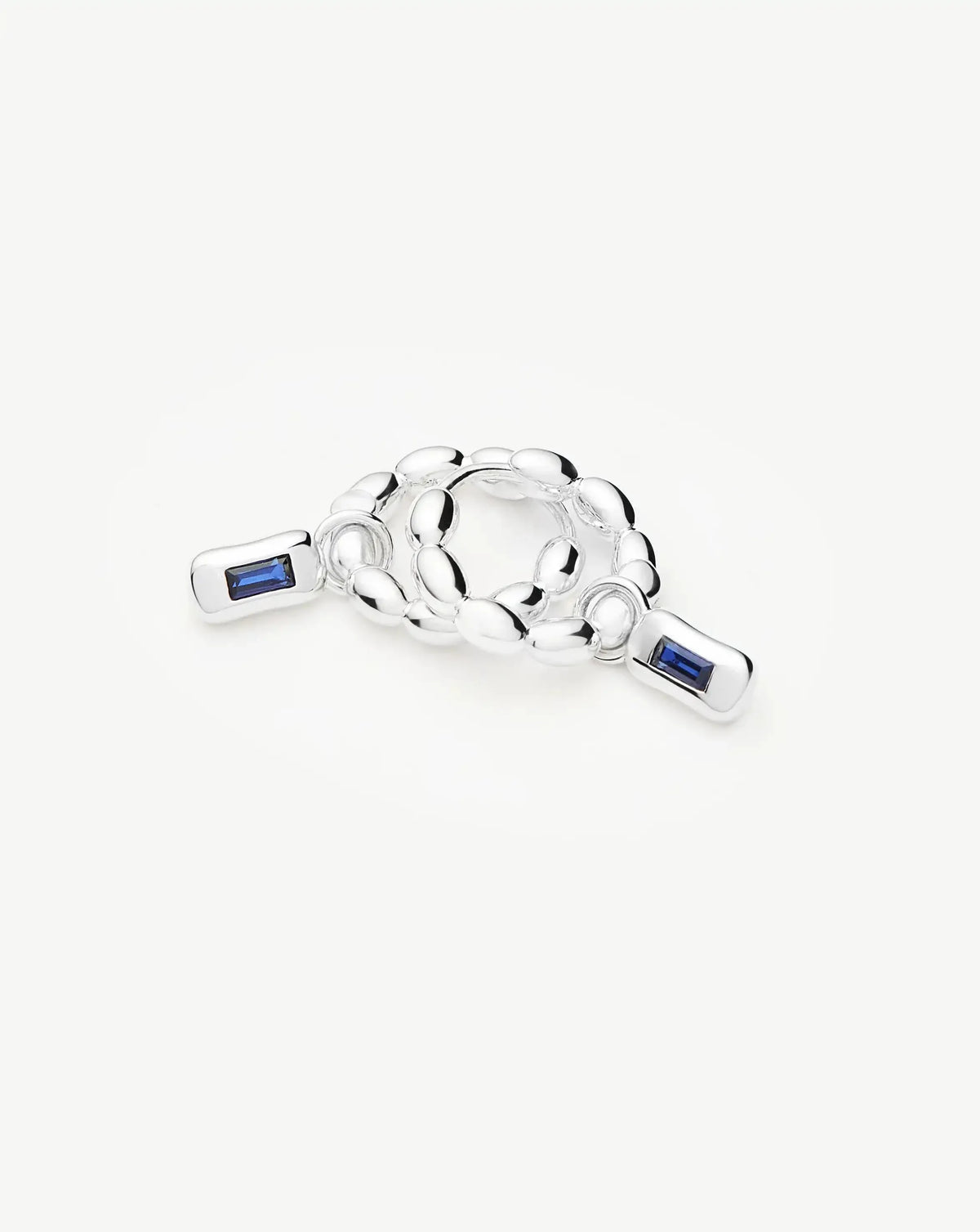 Molten Gemstone Charm Hoop Earrings | Silver Plated/Lab Grown Blue Sapphire
