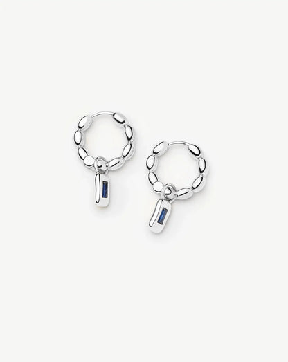 Molten Gemstone Charm Hoop Earrings | Silver Plated/Lab Grown Blue Sapphire