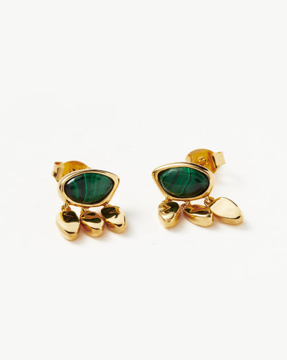 Molten Gemstone Charm Stud Earrings | Gold/Malachite