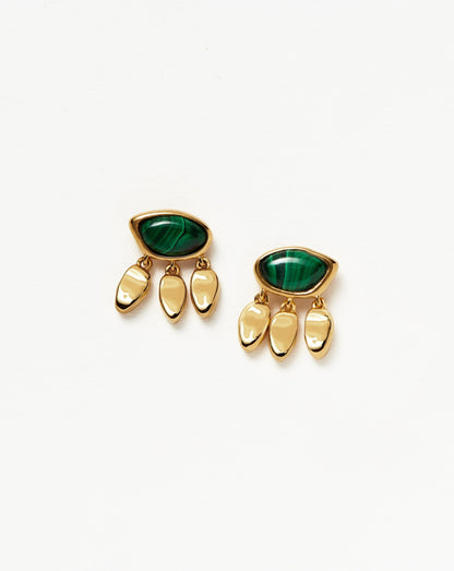 Molten Gemstone Charm Stud Earrings | Gold/Malachite