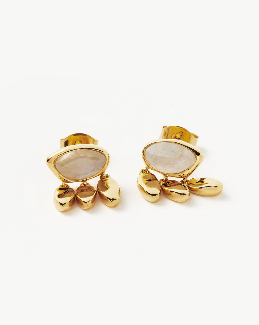 Molten Gemstone Charm Stud Earrings | Gold/Rainbow Moonstone