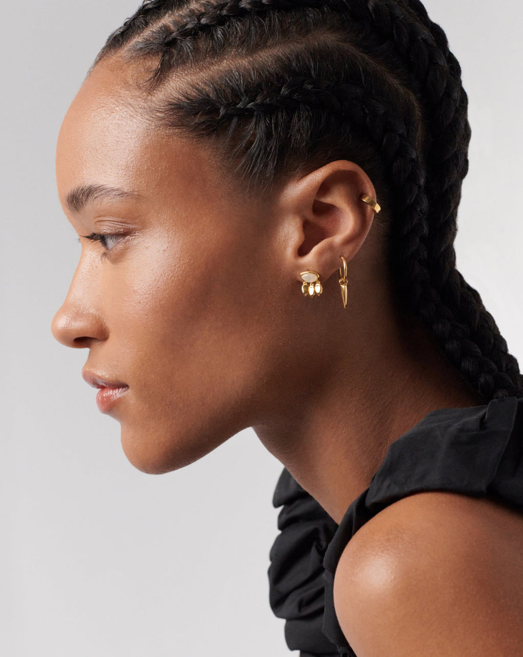 Molten Gemstone Charm Stud Earrings | Gold/Rainbow Moonstone