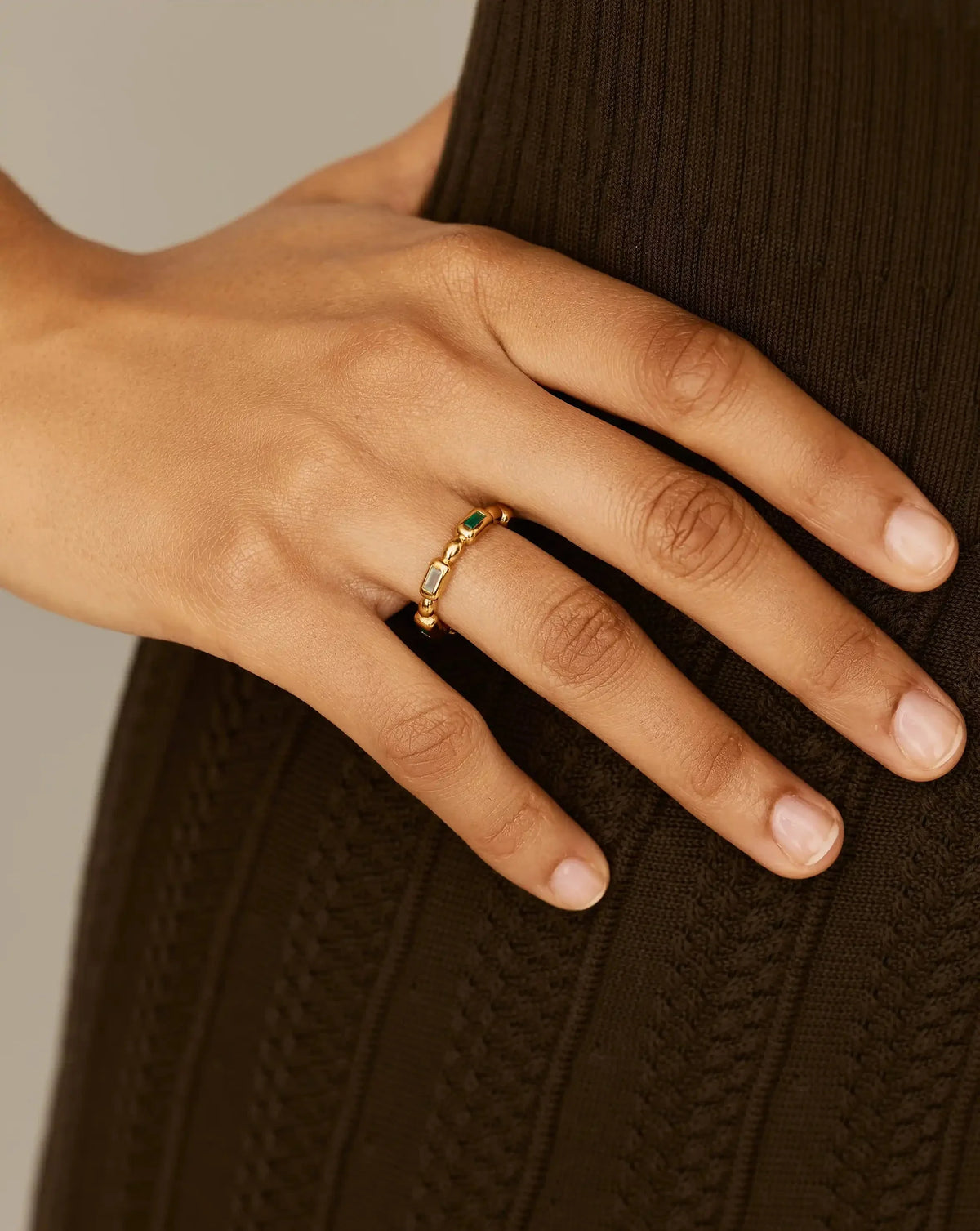 Molten Gemstone Stacking Ring | 18ct Gold Plated/Blue & Green Onyx