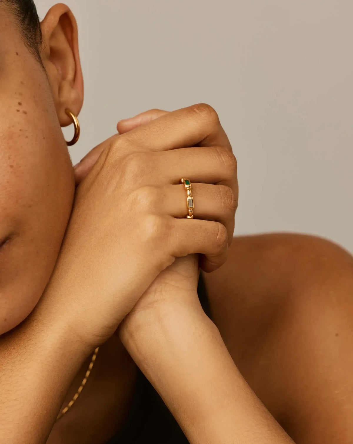 Molten Gemstone Stacking Ring | 18ct Gold Plated/Blue & Green Onyx