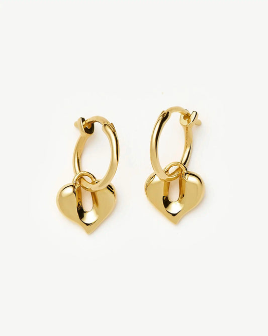 Molten Heart Charm Hoop Earrings | 18ct Gold Plated