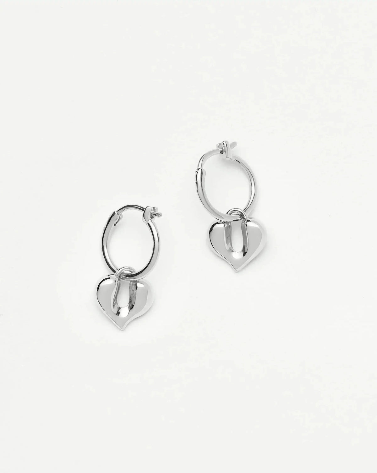 Molten Heart Charm Hoop Earrings | Silver Plated
