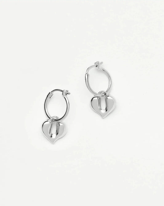 Molten Heart Charm Hoop Earrings | Silver Plated