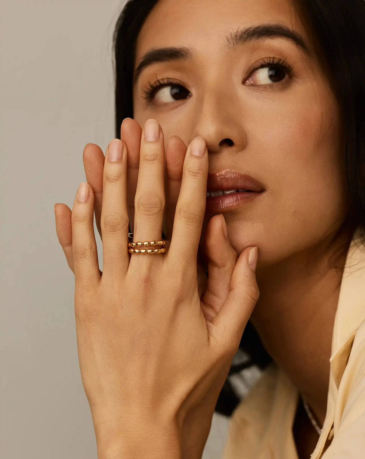 Molten Olive Stacked Ring | 18ct Gold Plated