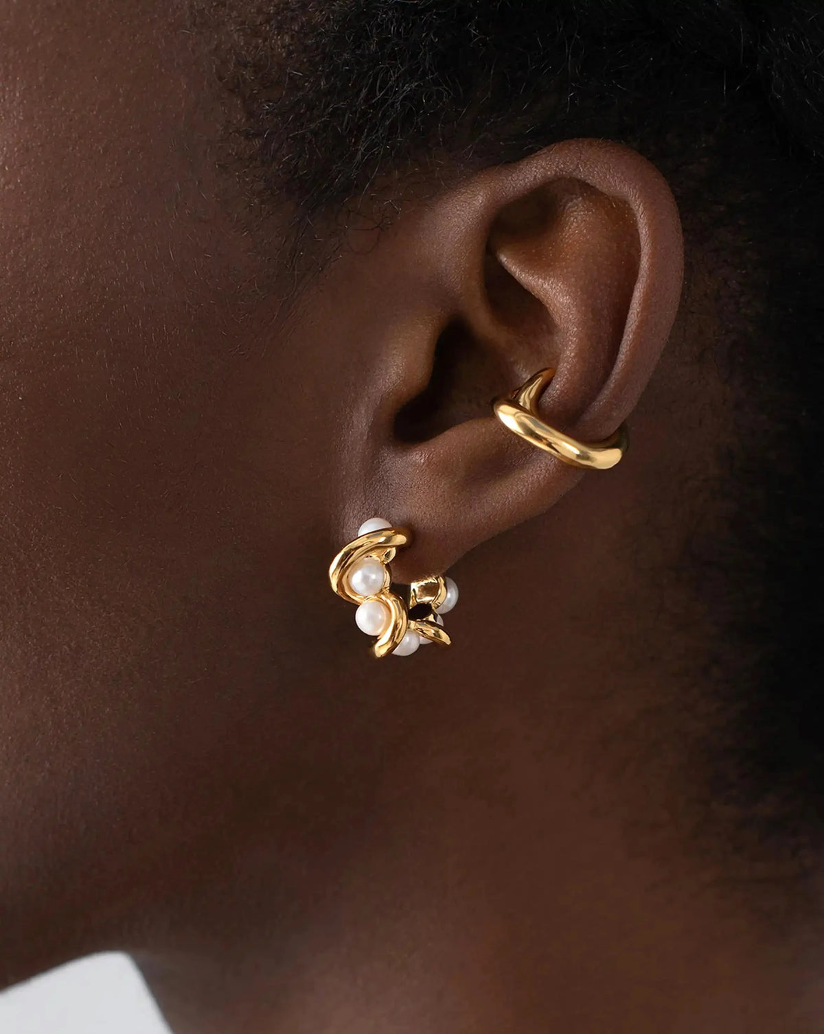 Molten Pearl Twisted Mini Double Hoop Earrings